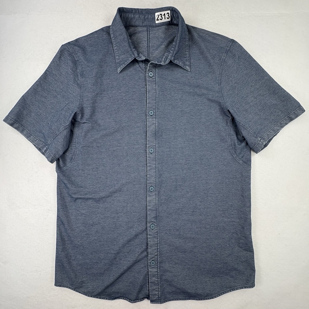 Lululemon Mens Blue Short Sleeve Button Down Shirt Large Technical Utility